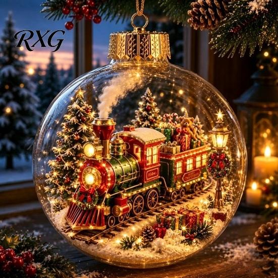 Battery Operated Christmas Ornaments Lighted Clear Ball Ornaments, Cute Santa Claus/Tree/Snowman/Angel Figure Inside Seasonal Gift with Warm Light The