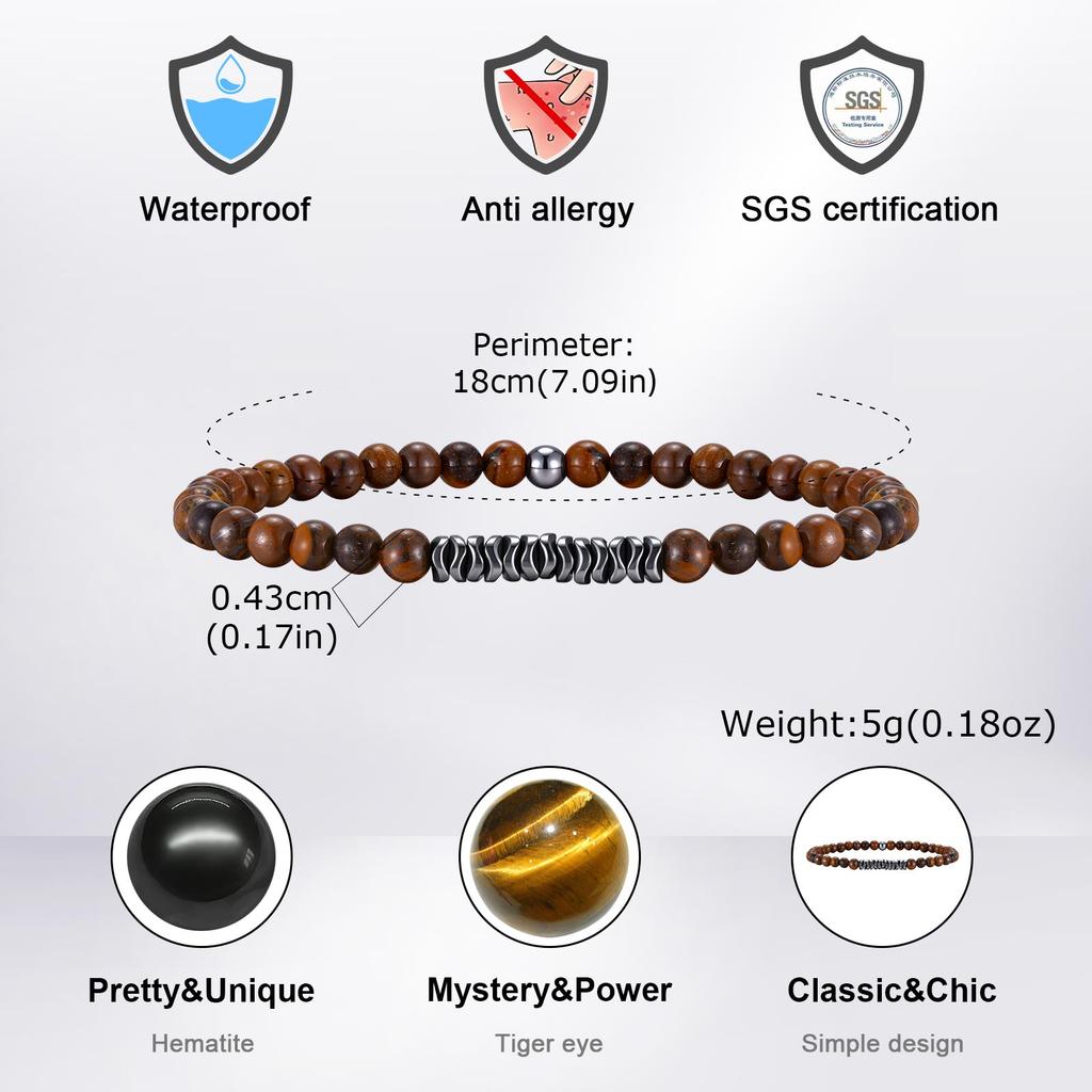 4mm Bead Bracelet for Men Boys,Irregular Hematite Stone Meditation Yoga Rosary Braclet,Ethnic Bohemian Jewelry Gift