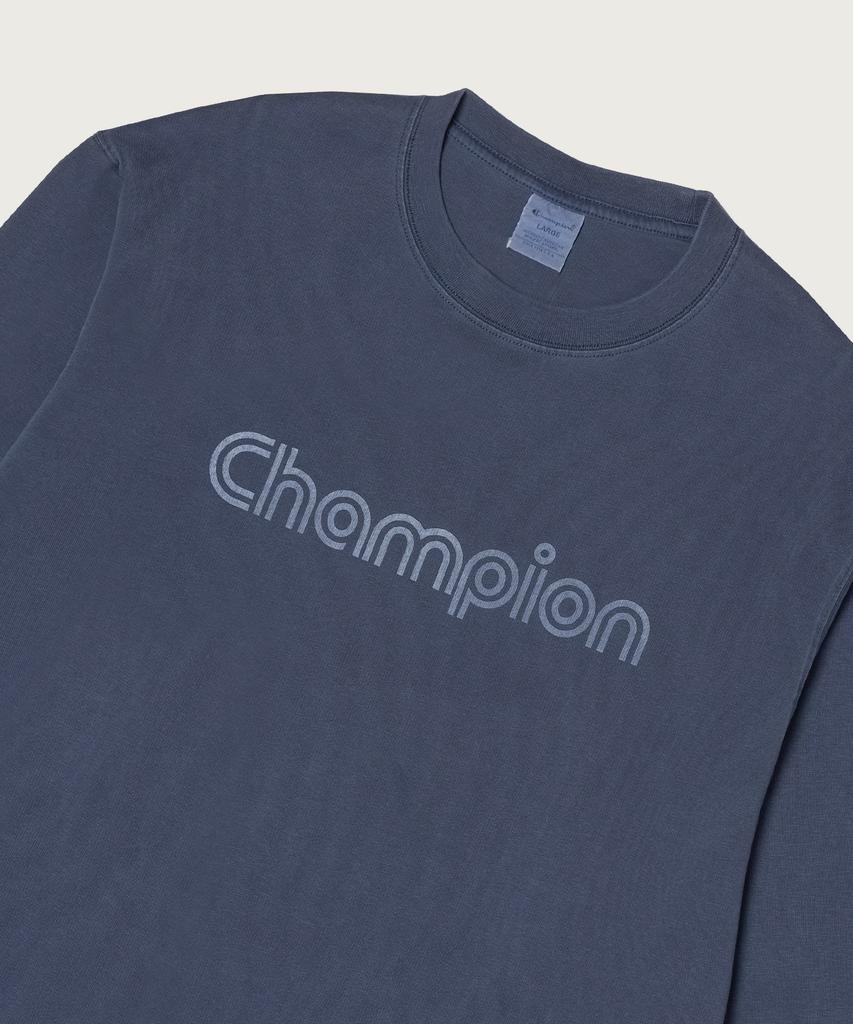 CHAMPION Track Logo Loose Fit Garment-Dyed Long Sleeve T-Shirt Blue