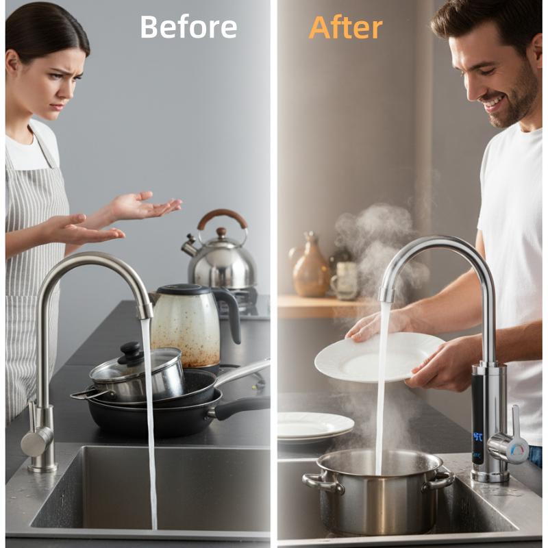 300W Instant Electric Water Heater Tap Hot & Cold Kitchen Sink Faucet with Over-Protection & Easy Installation for Dish Washing