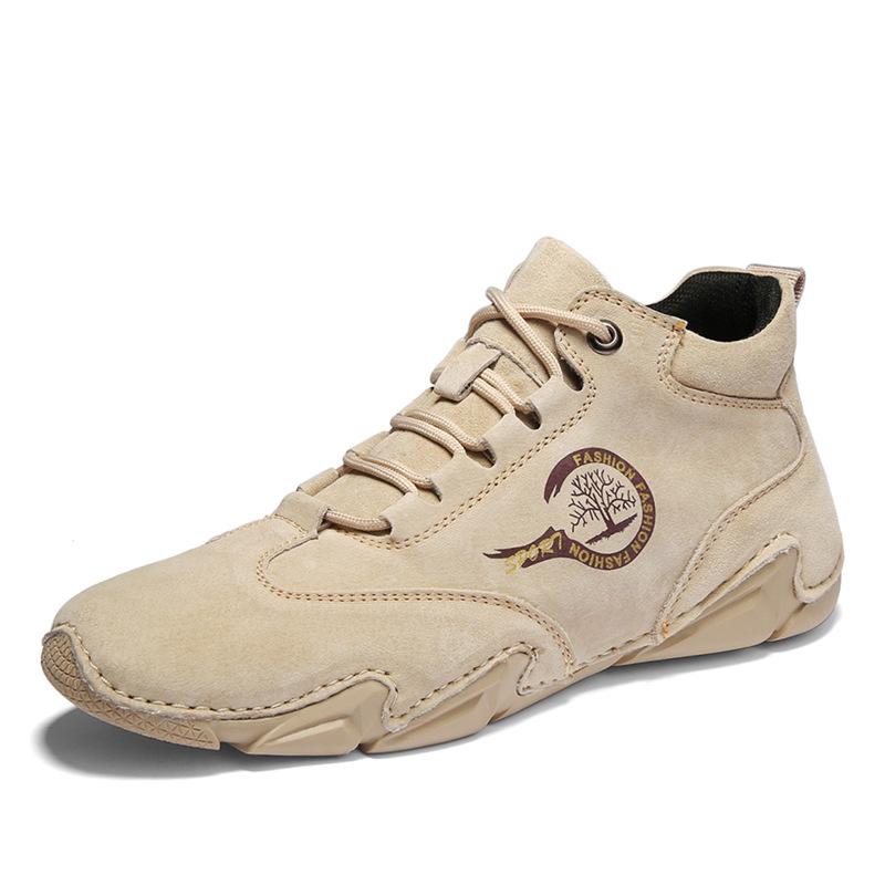 Plus Size Men s Pigskin Mid-top Casual Shoes with Rubber Outsole Size 42 песочный