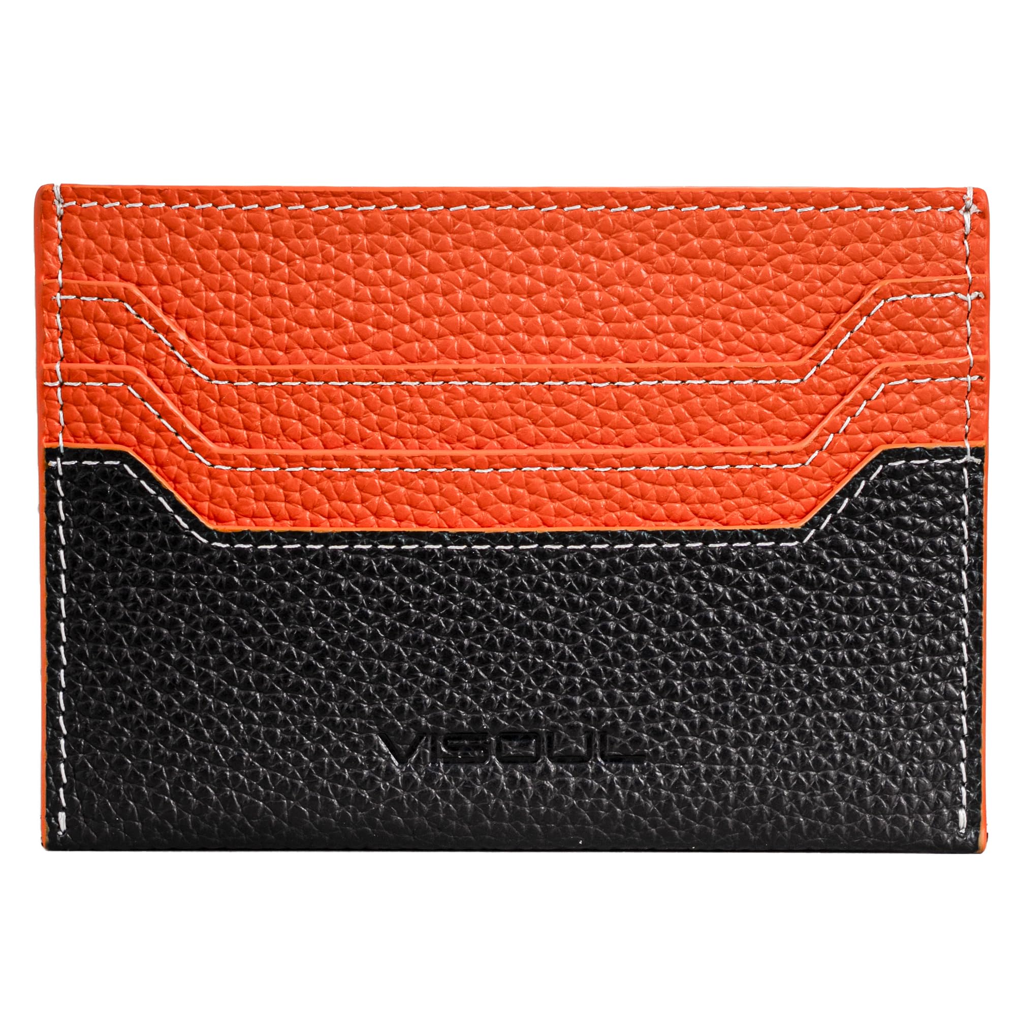 VISOUL Женский компактный маленький кошелек из натуральной кожи, двухцветный, с держателем для кредитных карт, простой дизайн (ЧерноОранжевый)