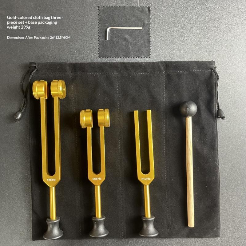Juego de Diapasones 128Hz 256Hz 512Hz Con Martillo y Bolsa, Instrumentos Profesionales de Terapia de Sonido Para Sanación, Chakra, Yoga