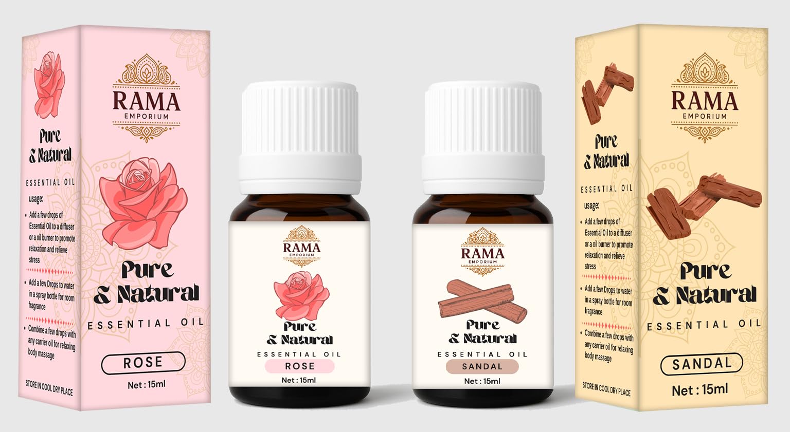 

Эфирное масло Rama Emporium - Аромат Розы и Сандала | Долгоиграющее масло для ароматерапии для дома, спа, офиса, медитации, диффузоров, свечей