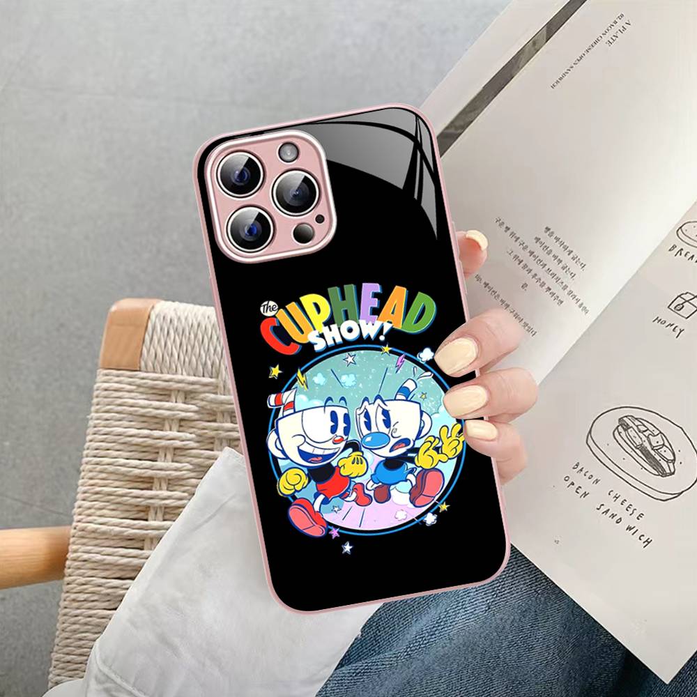 Anime Cuphead Cartoon For IPhone 14 13 12 Mini 11 Pro XS Max X XR 14 Plus Tempered Glass Cover