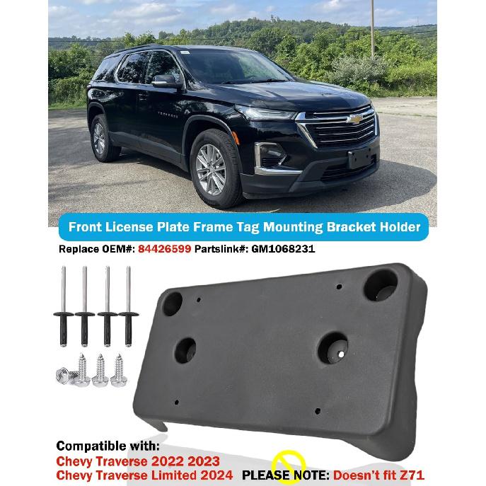 Front License Plate Frame for Chevy Traverse 2022 2023 for Traverse Limited 2024 (Not for Z71 Model) Front Bumper License Plate Holder Mounting