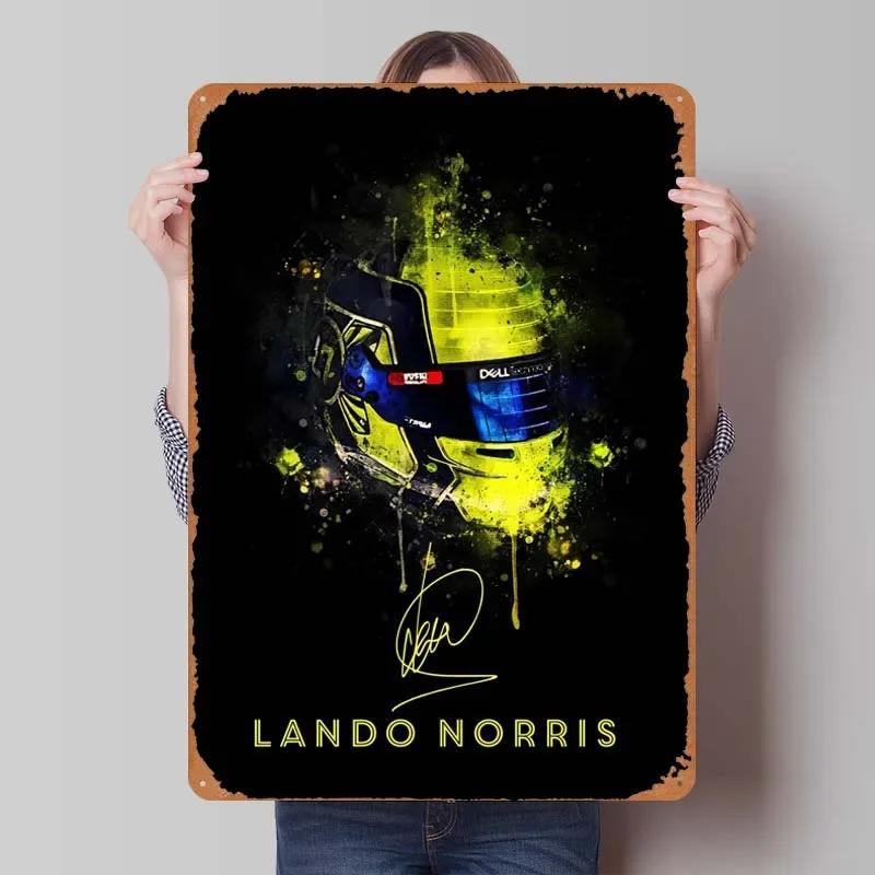 Lando Norris Metallschild Rennposter Dekorative Metallplatten Retro Blechschild für Wandkunst Dekoration Gamer Zimmer Dekoration