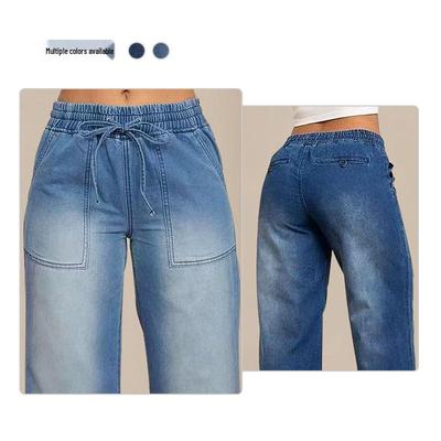 European & American Women's Drawstring Waist Slimming Wide-Leg Jeans
