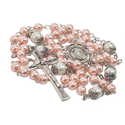 Nazareth Store Perlen Rosenkranz Weiß Vaterperle Halskette Lourdes Medaille Kreuz Spirituell Ohne Edelsteine & Andacht, Glas,