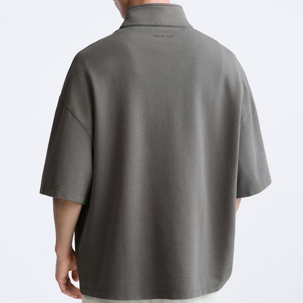 Zara Solid Color Stand Collar Pullover Short Sleeve Sweatshirt Men Sweatshirt Medium-Gray 2795310-809