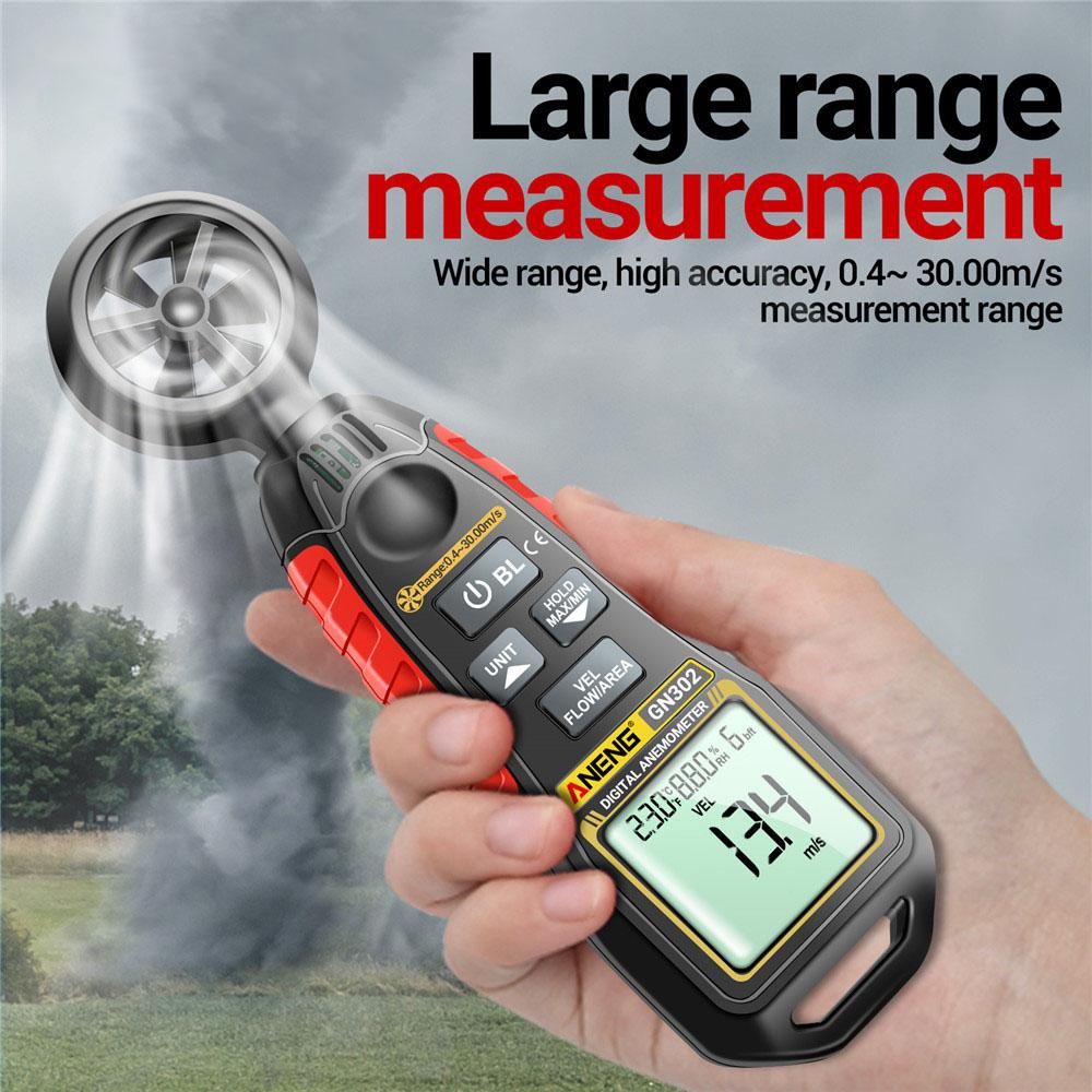 Ruční anemometr LCD 4 číslice 9999 čítačů digitální větrné anemometry 0,4~30,00 m/s měření rychlosti a teploty