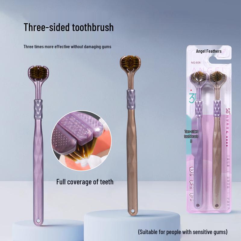 Premium Soft Bristle Three-Sided Toothbrush - Family Pack for 3D Corner Cleaning & Tongue Coating Removal
