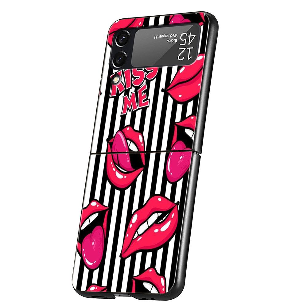 

Sexy Girl Red Lips Kiss Hard PC Phone Case For Samsung Galaxy Z Flip 4 5 6 Transparent For Galaxy Z Flip 3 Foldable Shockproof Z Flip 4