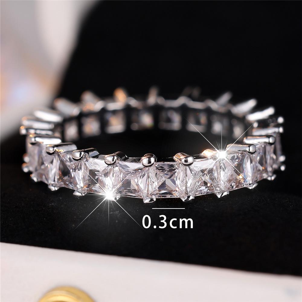 Luxury Female White Zircon Stone Square Finger Ring Vintage  Color Wedding Band Bridal Jewelry For Women