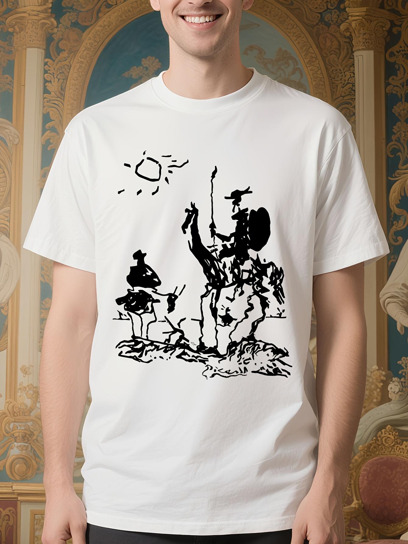 Don Quixote Graphic Tshirt - White with Black Literary Cl... XL