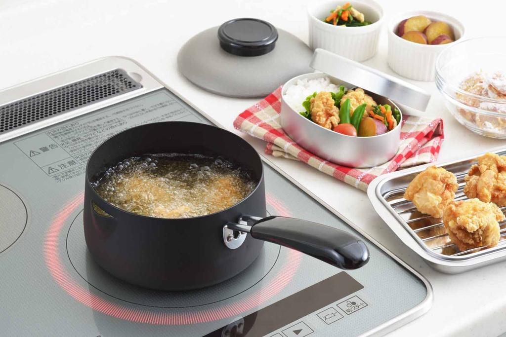 Yoshikawa Bento Tempura with Induction and Gas Made in SH5394 One-Handed Pot, 16cm, 1.4L, Iron, Lid, Compatible, Japan, Tsubame-Sanjo,