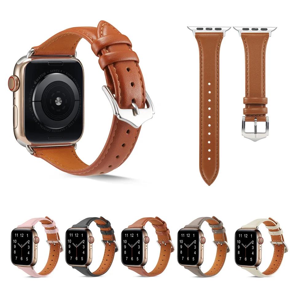 Schlankes dünnes echtes Lederarmband für Apple Watch Serie Kleine Dornschließe Universelles Uhrenarmband