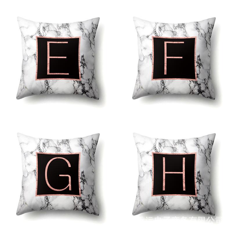 Polyester Pillowcase 26 English Letters Rose Gold Home Marble Decorative Printed Pillowcase