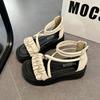 Muffin platform Roman sandals female 2025 spring and summer new French beautiful rhinestones with skirts fairy wind beach shoes