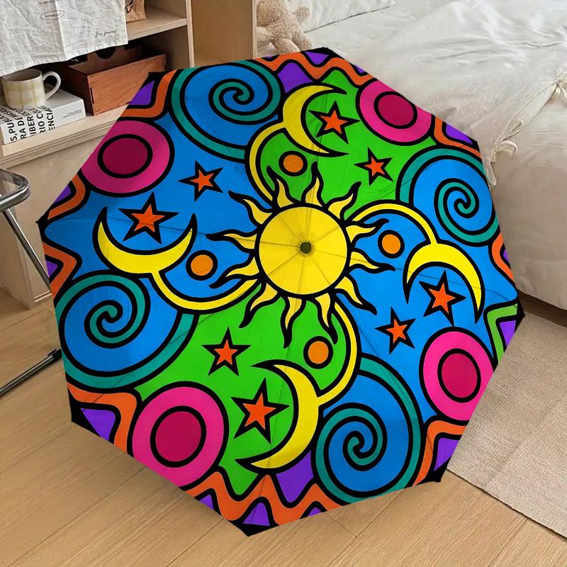 

1pc Sun Moon Automatic Folding Umbrella, Heavy Duty 8 Rib Iron Frame, Suitable for Travel, Daily Use, Birthday, Decor Gift 29