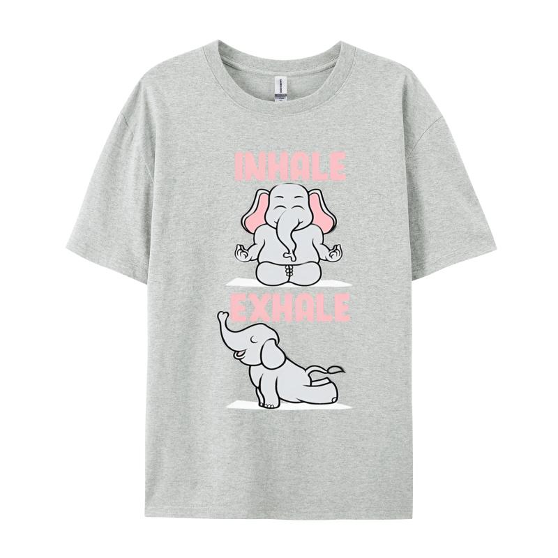 Inhale Exhale Elephant Yoga Tshirt Funny Yoga Top Tee Rife Normal Tops Shirts Cotton Tshirts Printed On