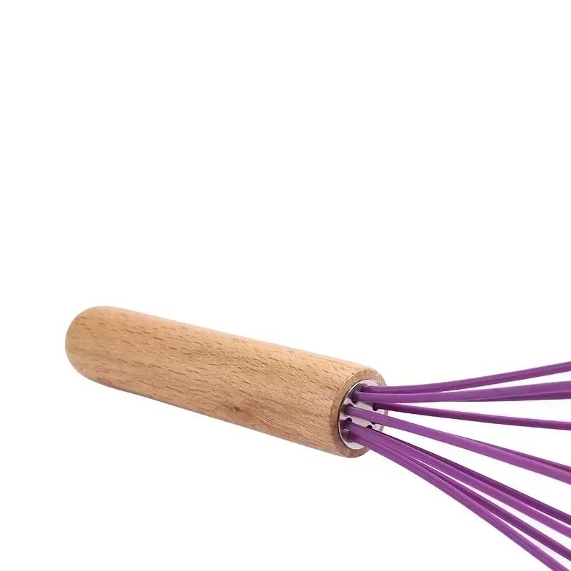 Silicone Egg Beater Whisk Wooden Handle Kitchen Hand Egg Beater Gadgets Kitchen Tools Baking Accessories  Kitchen Gadgets