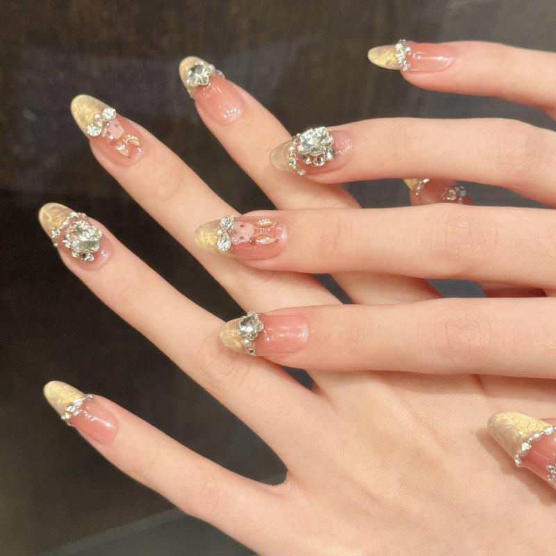 

Rococo Rabbit Cartoon Bunny Blush French Stacked Diamond Handmade Wearable Nail Art Patches