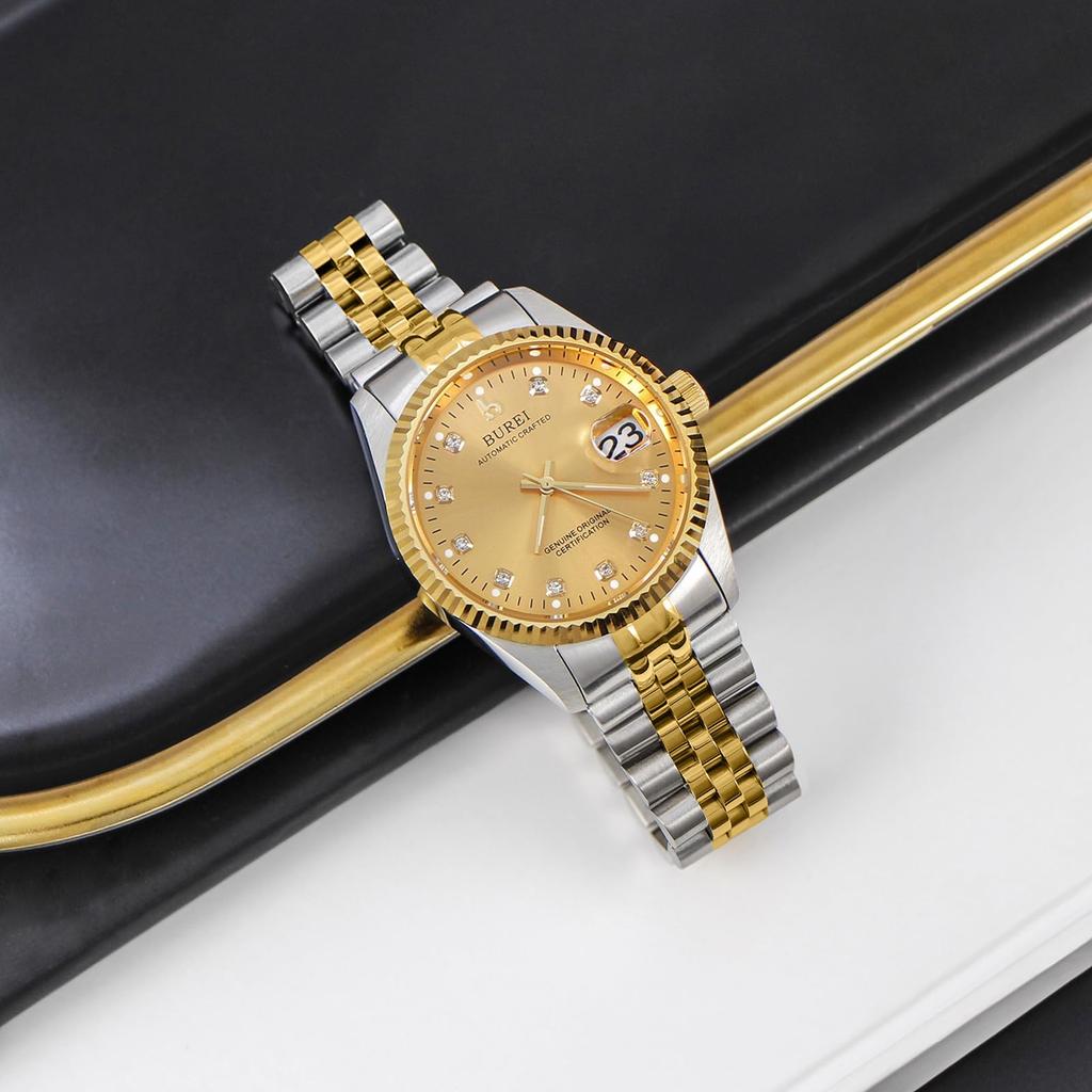 [BUREI] Men's Automatic Watch, Waterproof, Analog, Date, Mechanical Watch, Popular Men's Brand, Stylish, Arm Watch, Simple, Casual, Gold Watch
