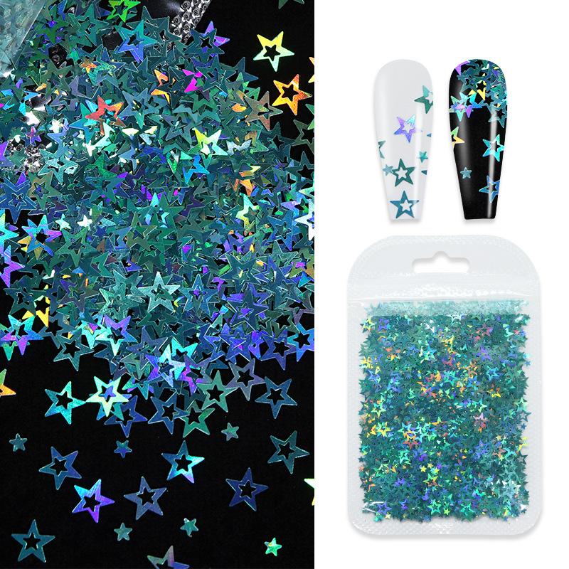 2g/ Bag Hologram Mixed Holloway Pentacle Nail Glitter Flash PET Flake Shaped Glitter for DIY Gel Nail Decoration Accessories