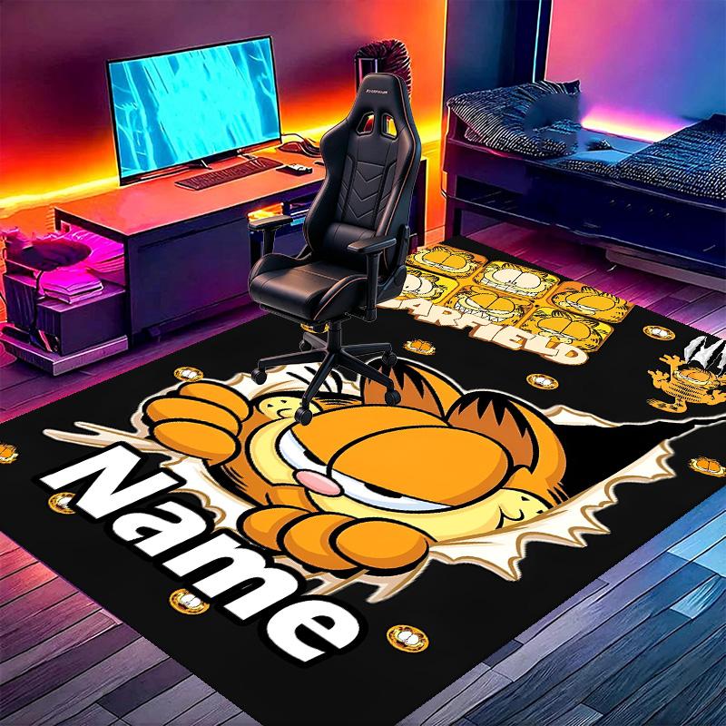 Custom Name Personalized Garfield Print Carpet, Versatile Home Decor Rug, for Playroom, Apartment, Balcony, Entryway, Hallway Gift