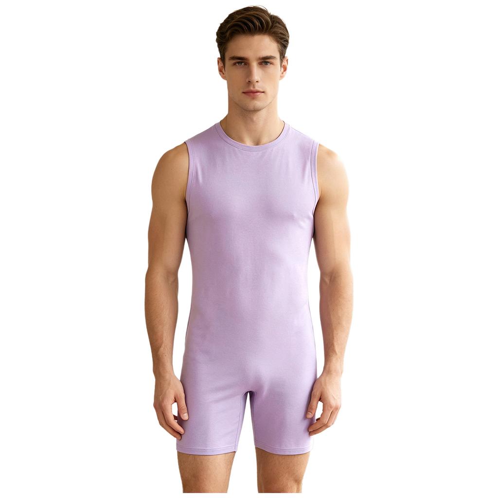 Mens Adaptive Nursing Jumpsuit Rompers Sleeveless Back Zipper Round Neck Short Bottoms Bodysuit