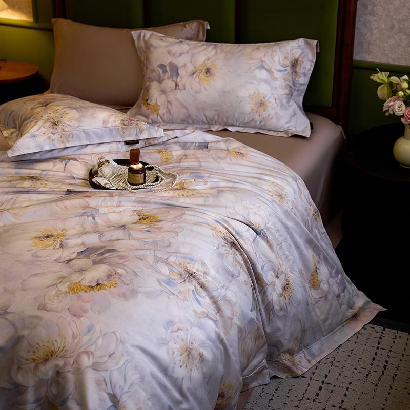 1200TC Egyptian Cotton Flowers Prints Luxury Queen King Size Bedding Set Duvet Cover Set Flat/Fitted Bed Sheet Pillowcases 4Pcs