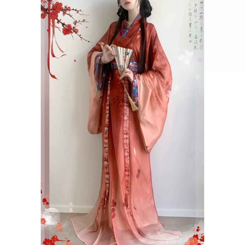 Restored Chinese Wei And Jin Dynasty Style Hanfu For Women, Warring States Robe With Trailing Collar Suit