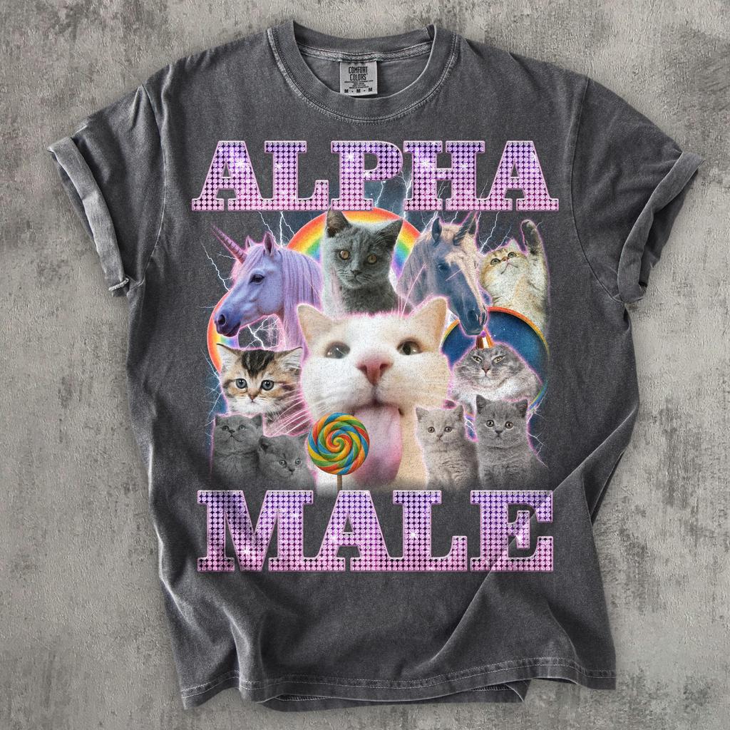 Alpha Male Funny Cat T-shirt, Meme Shirts, Unhinged Clothes, Gift for Him, Gag Gifts, Unicorn Rainbow Tee, Comfort Colors