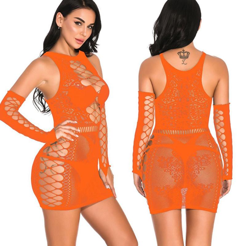 Plus Size Erotic Sexy Lingerie Costumes Hollow Mesh Fishnet Bodysuit Transparent Lace Dress Women Babydolls Sex Exotic Underwear