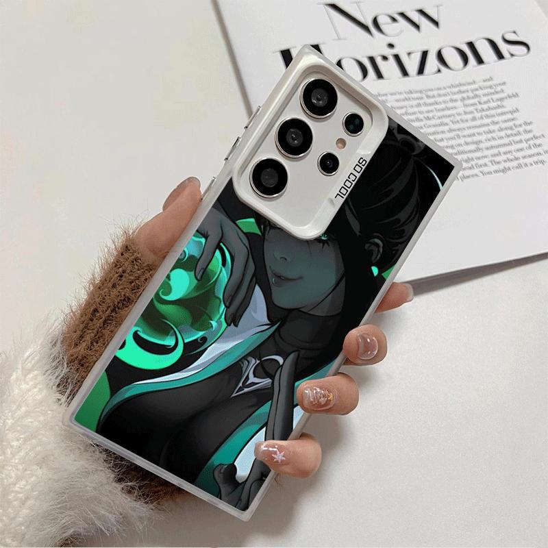 V-Valorant Game Black Cool Soft Phone Case for Samsung Galaxy S24 S25 FE S26 Edge S23 Ultra S22 Plus S21 + Shockproof Cover Back