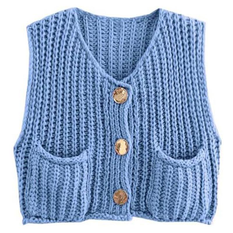 11 Colors 2025 Autumn Cross-border New Vest, Thick Stick Needle Three-button Pocket V-neck Knitted Sleeveless Cardigan Vest