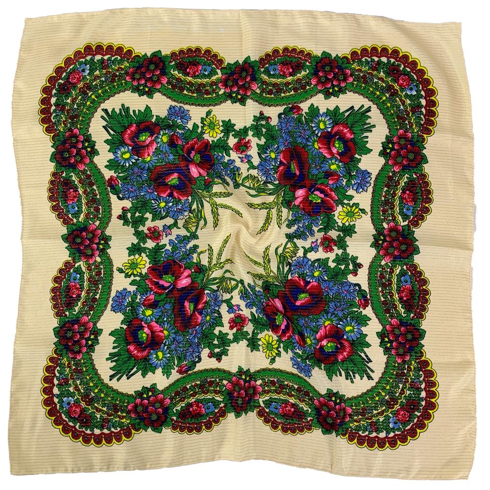 70Cm Gold Thread Floral Printed Russian Scarf Ukrainian Shawl Babushka Square Bandana Female Head Wrap Scarf
