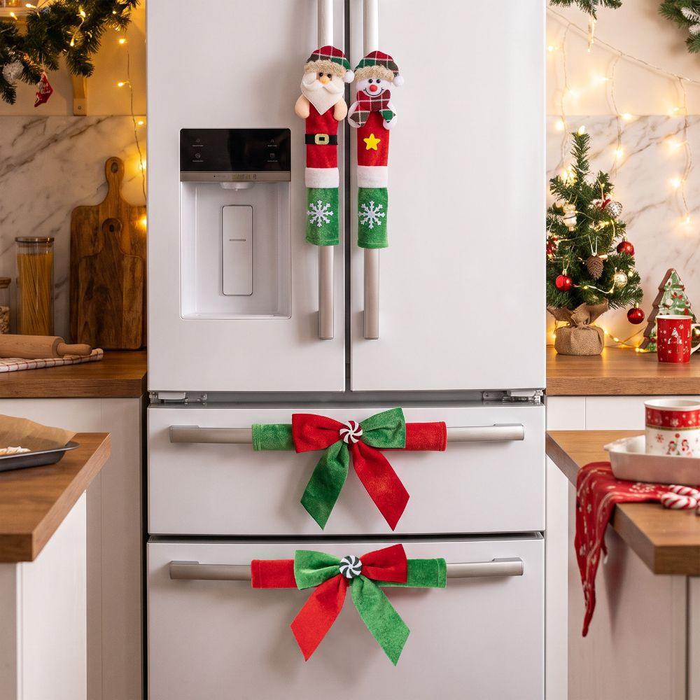 Christmas Theme Christmas Fridge Handle Covers Santa Snowman Reindeer Anti-Static Refrigerator Door Handle Protector Detachable
