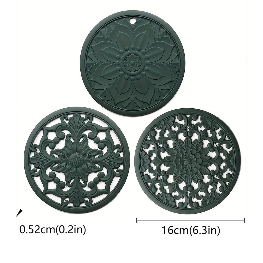 3 adet/set Yeni Çin Tarzı Kesme Silikon Bardak Altlığı Dairesel Yalıtım Pedi Su Filtresi Pedi Yanmaz Mat Mutfak Aksesuarı