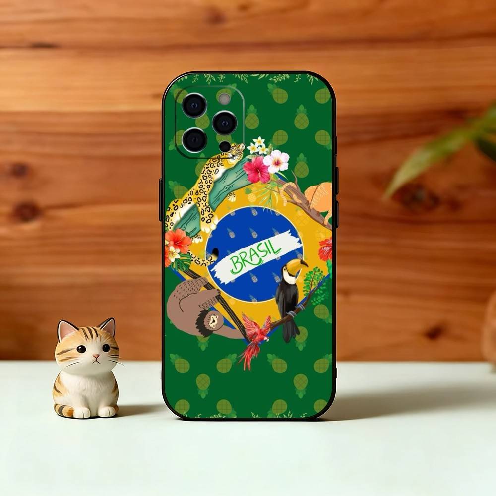 B-Brazil B-Brazilian Flag Phone Case For iPhone 17, 16,15,14,13,12,11 Plus,Pro Max, Others Soft Black Cover