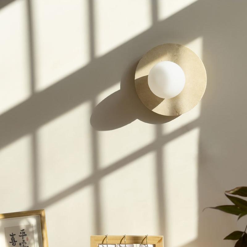 Modern Wabi Sabi style LED wall lamp natural yellow stone circular wall lamp bedroom living room porch room decoration lighting