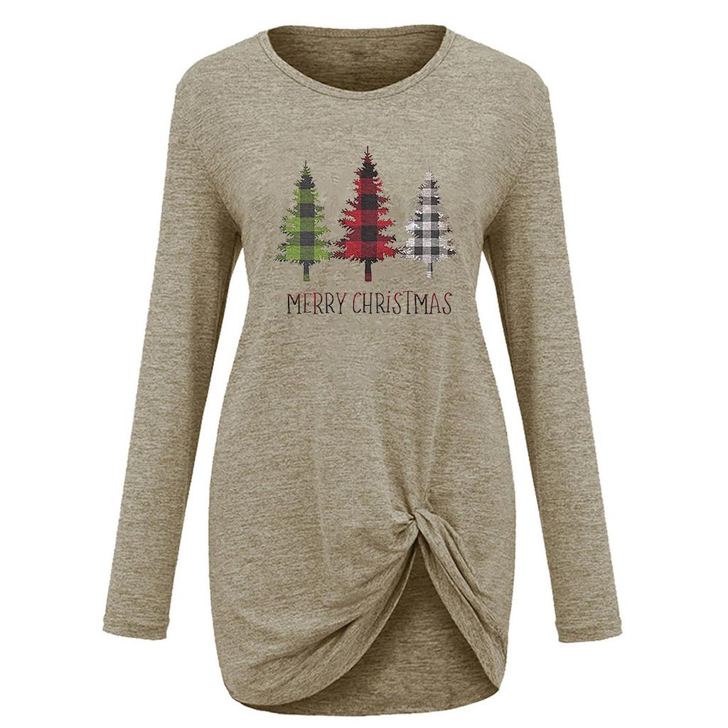 Women's Fashion Casual Long Sleeve Christmas Print Round Neck Top Blouse