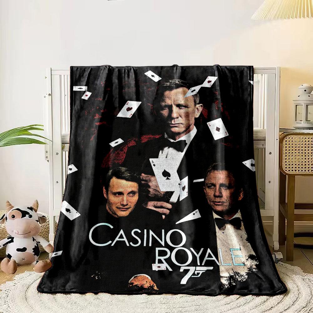 Classic Casino Royale 007 Poster Dark Warm Blanket, Perfect Throw for Living Room and Bedroom, Silky Soft Blanket for Restful Sleep