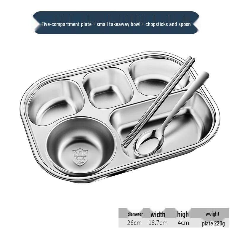 Kids  Stainless Steel 5-Compartment Divided Meal Plate Set