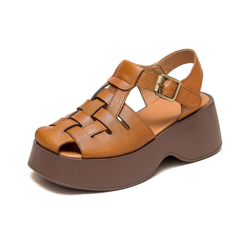 Fashion GKTINOO 2024 New Hollow Genuine Leather Sandals Women Shoes Sandals Platform Wedges Summer Shoes Woman Fashion Casual Sandals