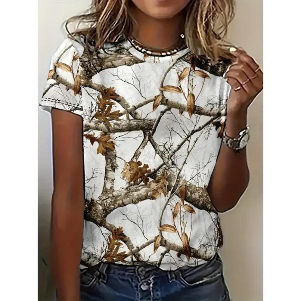 Damen Sommer 3D-gedruckt Neues lässiges kurzärmeliges Blumen-Top T-Shirt