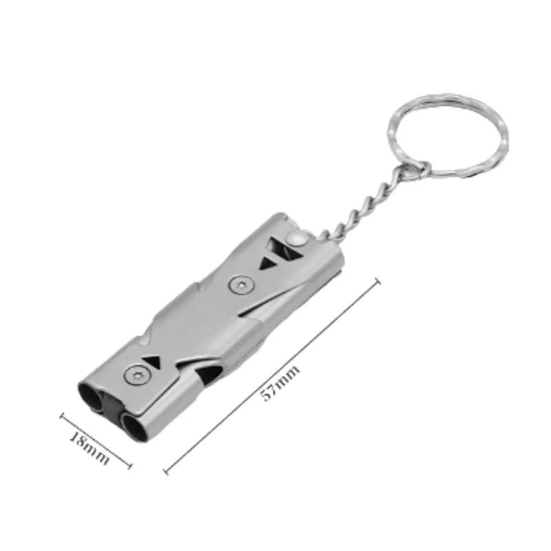 120dB Double Tube High-Frequency Survival Whistle - Stainless Steel Pendant Keychain for Outdoor Emergency Camping Hiking Rescue