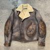 Replica RL retro casual fur integrated men's lapel oblique zipper heavy wash make old fur integrated coat
