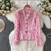 Women's Elegant Embroidered Beaded Lace V-Neck Shirt & Pleated Long Skirt Set
